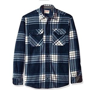 Wrangler- Blue Mens Button Down Plaid Fleece Shirt. Size L